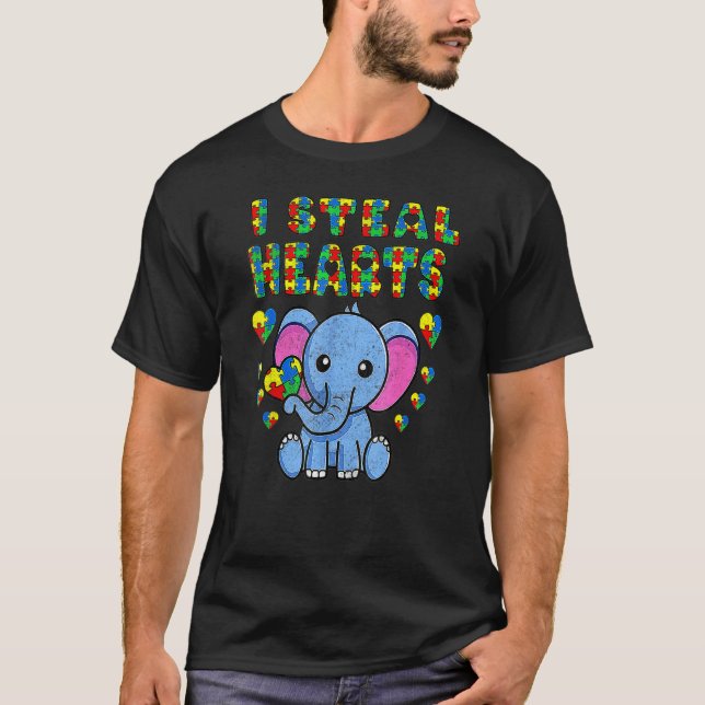 T-shirt Je vole des cœurs Éléphant de sensibilisation à l' (Devant)