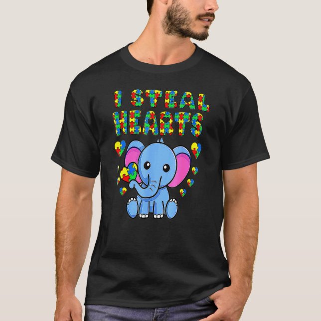 T-shirt Je vole des cœurs Éléphant de sensibilisation à l' (Devant)