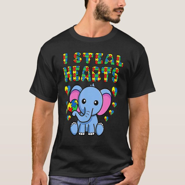 T-shirt Je vole des cœurs Éléphant de sensibilisation à l' (Devant)