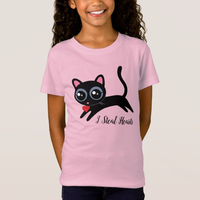 T-Shirt Je vole des coeurs mignons Kitty (Devant)
