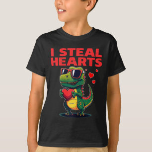 T-shirt Je vole des cœurs T-rex Mignon Saint-Valentin