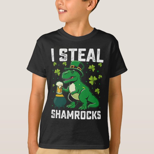 T-shirt Je vole des trèfles T Rex dinosaure St Patrick's D (Devant)