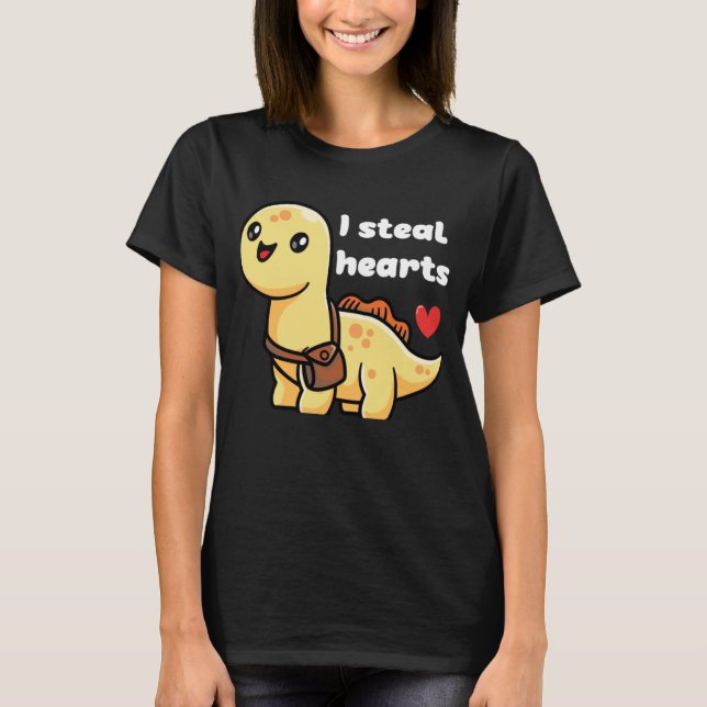 T-shirt Je vole les coeurs Saint Valentin Dinosaure (Devant)