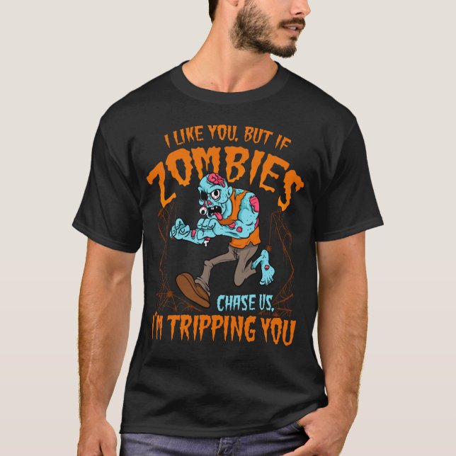 T-shirt Je vous aime mais si les zombis nous chassent je (Devant)