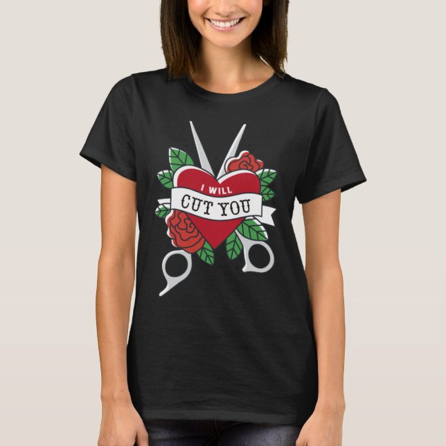 T-shirt Je vous coupe ciseaux barbier coiffure coeur (Devant)