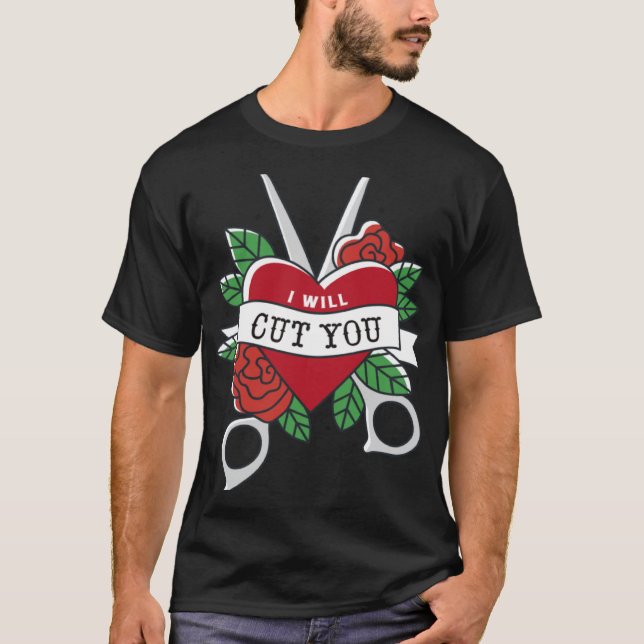 T-shirt Je vous coupe ciseaux barbier coiffure coeur (Devant)