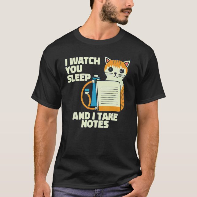 T-shirt Je vous regarde dormir Chat Polysomnographie (Devant)