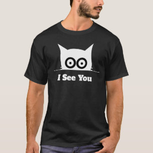 T-shirt Je Vous Voie Chat Drôle Qui Regarde Minimal Noir B