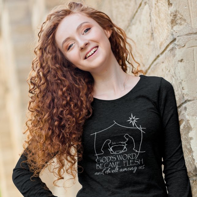 T-shirt Jean 1:14 Écriture chrétienne de la Nativité Long  (Créateur téléchargé)