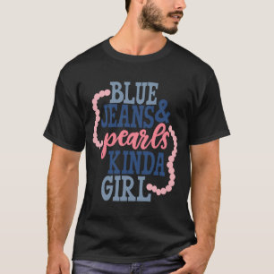 T-shirt Jeans et perles bleues fille du Sud