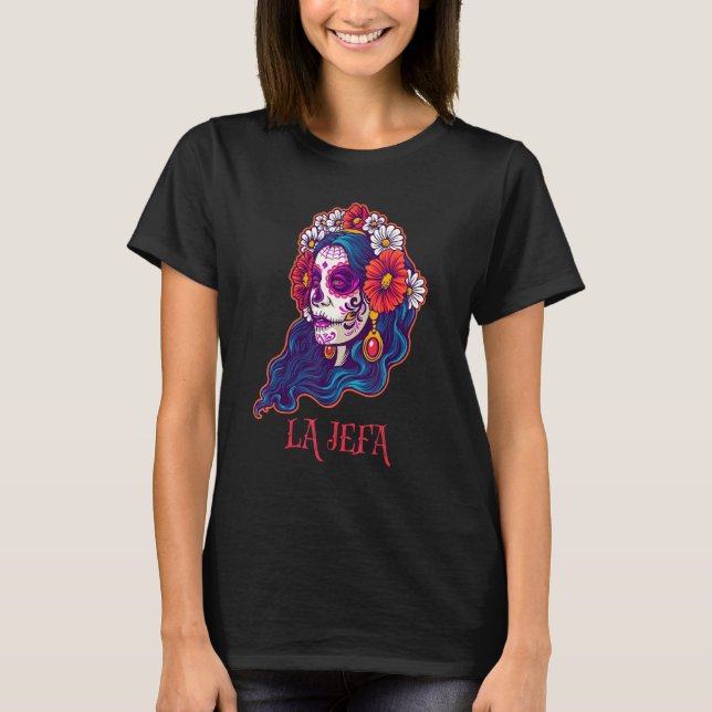 T-shirt Jefa La Crâne Fleurs Mexicaines Boss Dia De Los Mu (Devant)