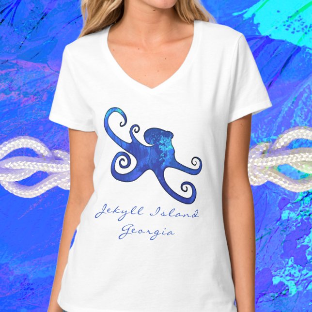 T-shirt Jekyll Island GA Ocean Blue Octopus (Créateur téléchargé)