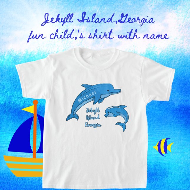 T-shirt Jekyll Island Georgia Jote Jouer Dauphins Bleus (Créateur téléchargé)