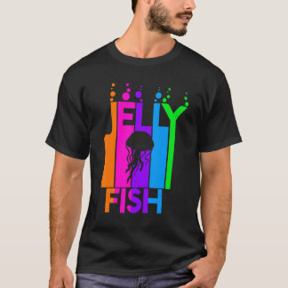 T-shirt Jelly Fish Animal Rainbow Bubble With Silhouette
