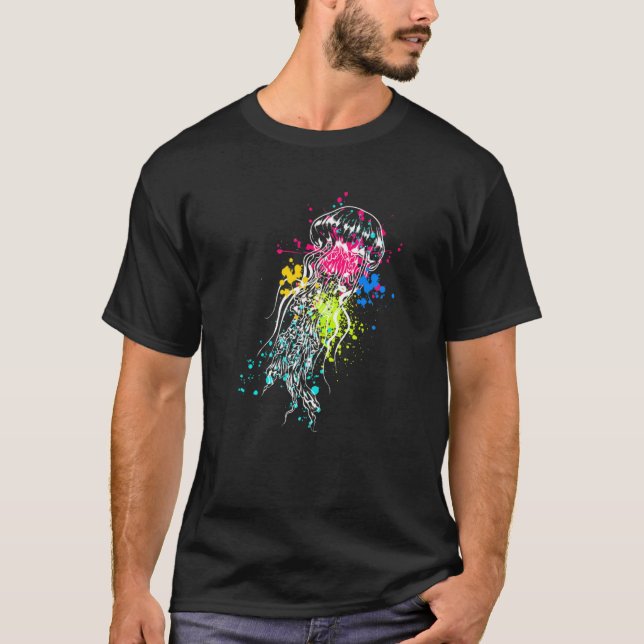 T-shirt Jellyfish With Paint Splash And Splash And Waterco (Devant)
