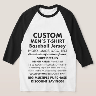 T-shirt Jersey de baseball Raglan personnalisé pour hommes