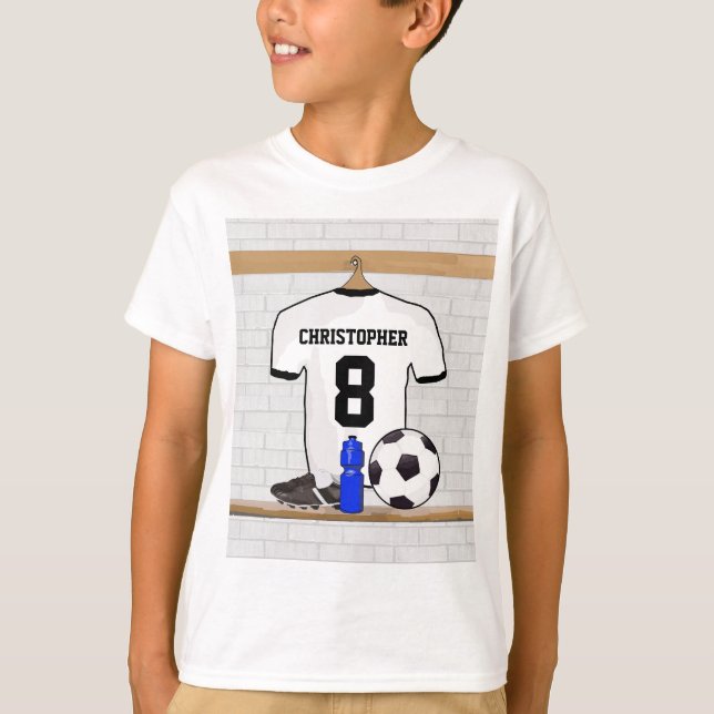 T-shirt Jersey de football noir blanc personnalisé (Devant)