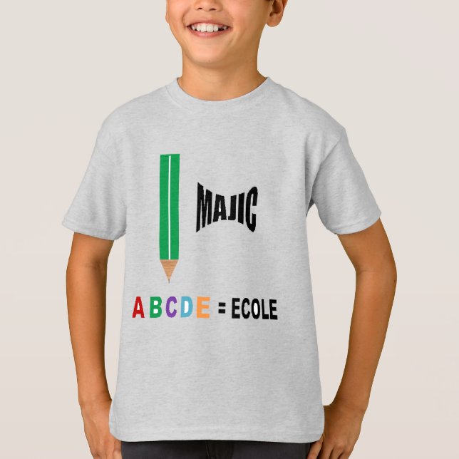 T-shirt jersey gris bruyère  Magic ECOLE (Devant)