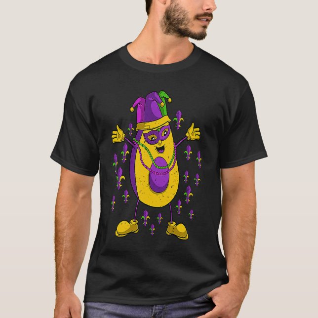 T-shirt Jester Avocado Masquerade Mask Mardi Gras Vegan Ve (Devant)