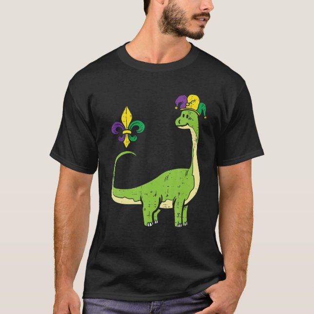 T-shirt Jester Brachiosaurus Apatosaurus Cute Mardi Gras B (Devant)
