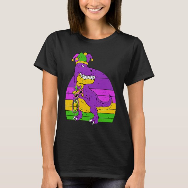 T-shirt Jester Dinosaur Masquerade Mask Sleeping Mardi Gra (Devant)