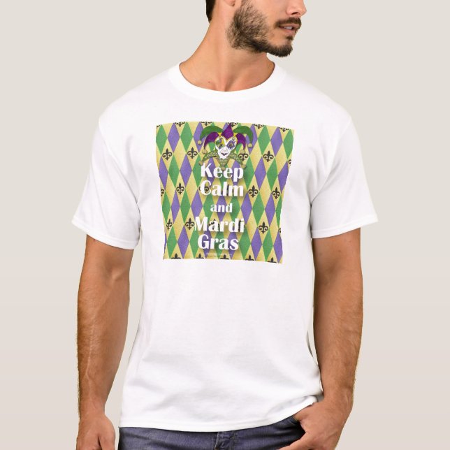 T-shirt Jester Mask Keep Calm and Mardi Gras (Devant)