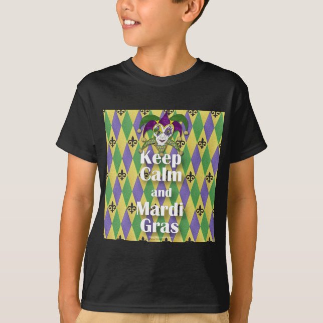 T-shirt Jester Mask Keep Calm and Mardi Gras (Devant)