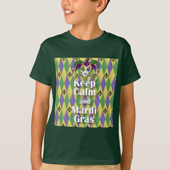 T-shirt Jester Mask Keep Calm and Mardi Gras (Devant)