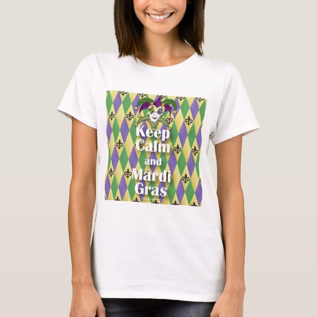 T-shirt Jester Mask Keep Calm and Mardi Gras (Devant)
