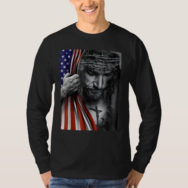 T-shirt Jesus 4th of July American Flag Christian Faith Ch (Devant)