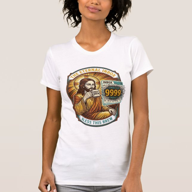 T-shirt Jésus 9999 Emails Non Lus Boîte de Réception Zéro  (Devant)