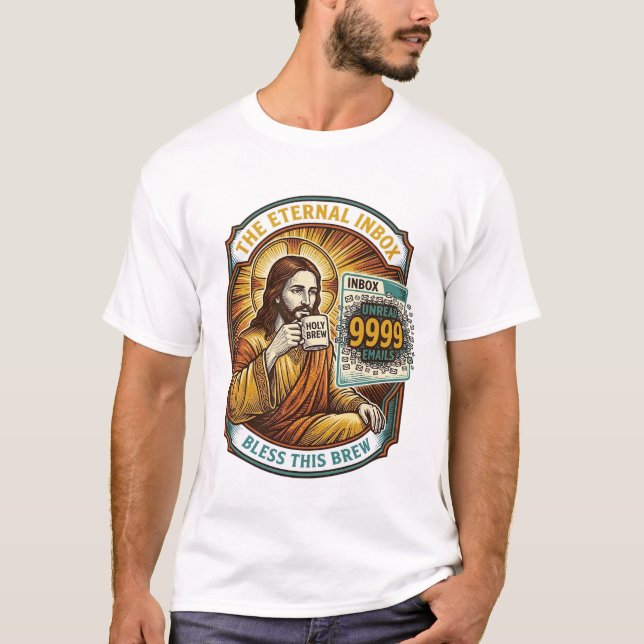 T-shirt Jésus 9999 Emails Non Lus Boîte de Réception Zéro  (Devant)
