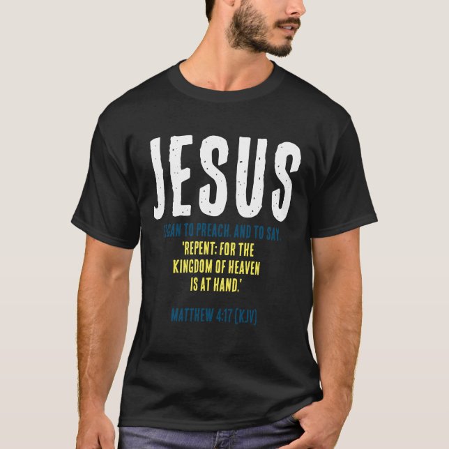 T-shirt "JÉSUS A Commencé À Prêcher." Couleurs de Noël (Devant)