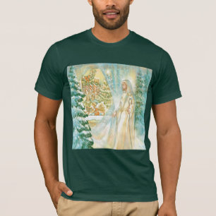T-shirt Jésus à Noël regardant par le voile de la neige