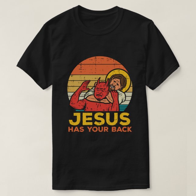 T-shirt Jésus A Ton Dos Jiu Jitsu Retro Christian Men (Design devant)