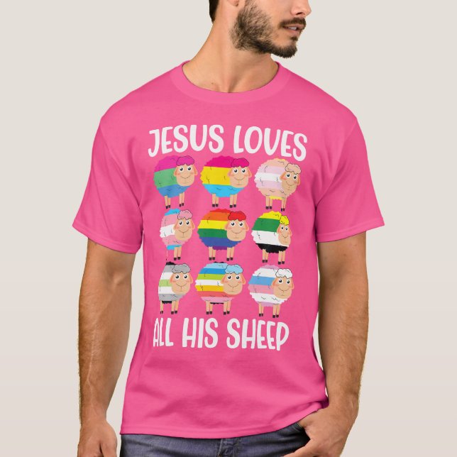 T-shirt Jésus Aime Tous Ses Moutons Gay Lesbian Lgbt Ally  (Devant)