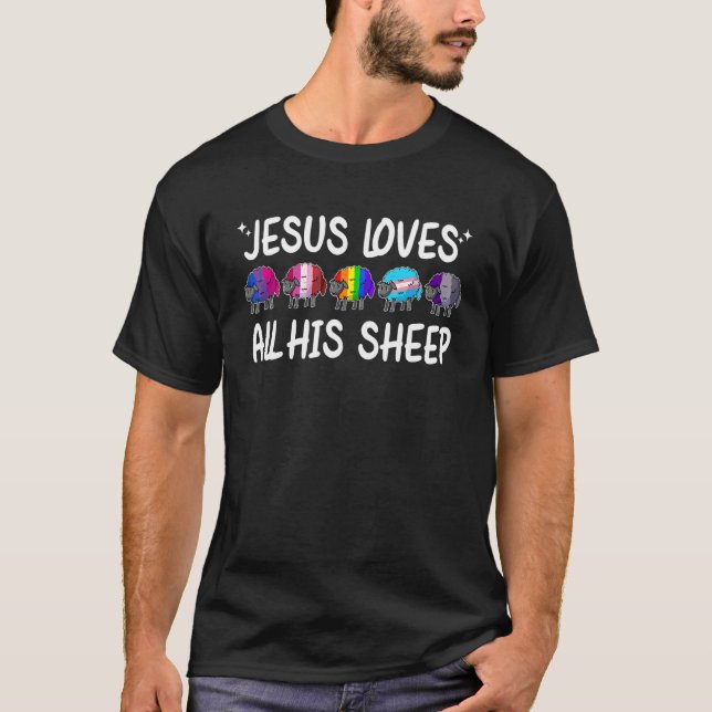 T-shirt Jésus aime tout son mouton Christian Fier Ally LGB (Devant)