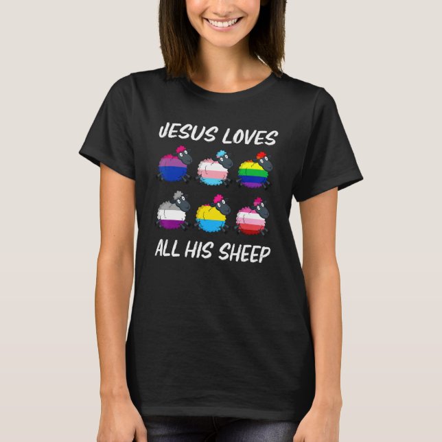 T-shirt Jésus Aime Toute Sa Fierté Mouton Lgbt Drapeau Gay (Devant)