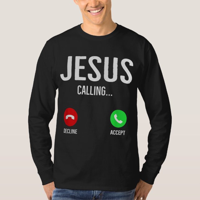 T-shirt Jésus Appelant Téléphone Cellulaire Écran D'Appel  (Devant)