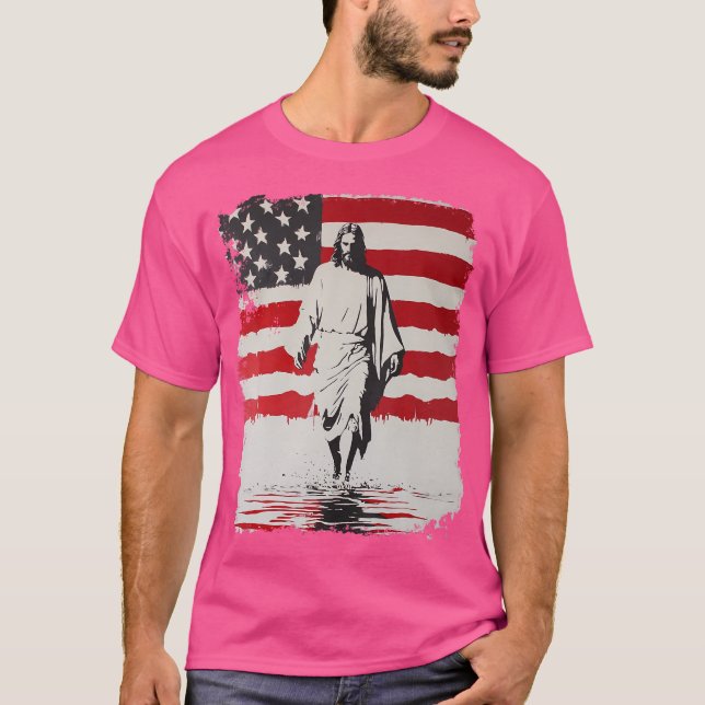 T-shirt Jésus avec drapeau américain (Devant)