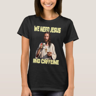 T-shirt Jésus buvant du café Caféine et Foi Raglan 1