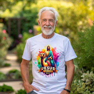 T-shirt Jésus chevauchant un chameau coloré dans un style