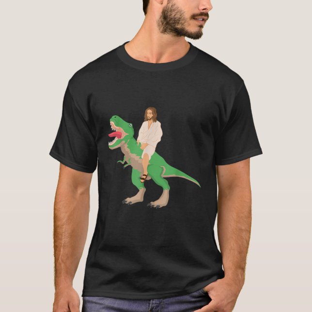 T-shirt Jésus chevauchant un Dinosaure Jésus Dinosaure (Devant)