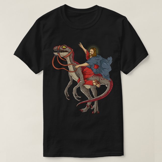 T-shirt Jésus chevauchant une chemise Dinosaur Raptor Dino (Design devant)