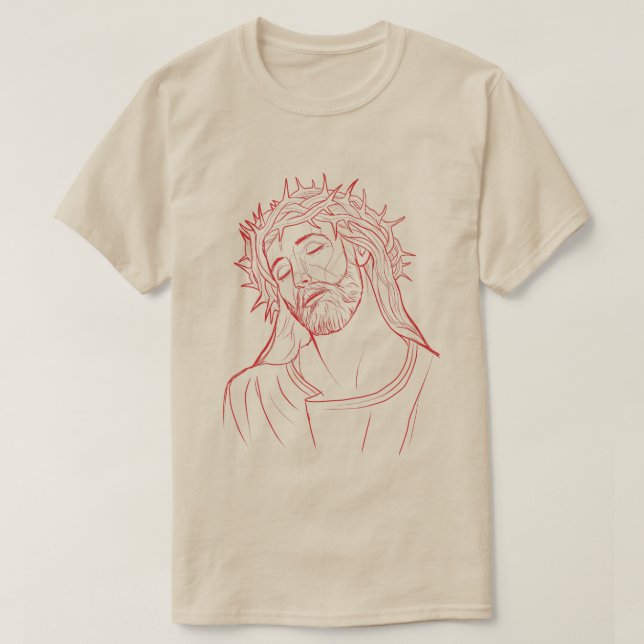 T-shirt Jésus-Christ avec Couronne d'épines Portrait Rouge (Design devant)