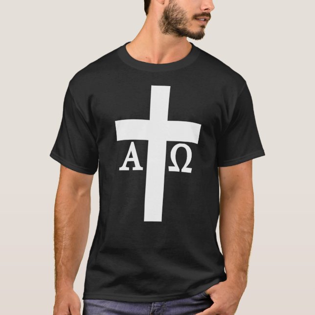 T-shirt Jésus Christ Croix Alpha Omega Bible chrétienne (Devant)