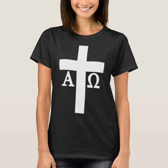 T-shirt Jésus Christ Croix Alpha Omega Bible chrétienne (Devant)
