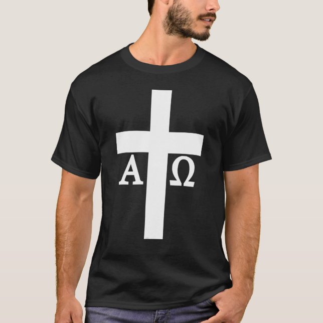 T-shirt Jesus Christ Cross Alpha Omega Christianity Bible  (Devant)