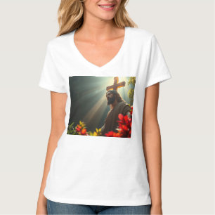 T-shirt Jésus Christ dans le jardin Tee à col V pour femme