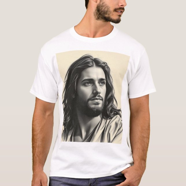 T-shirt Jesus Christ - Portrait artisanal de charbon de bo (Devant)